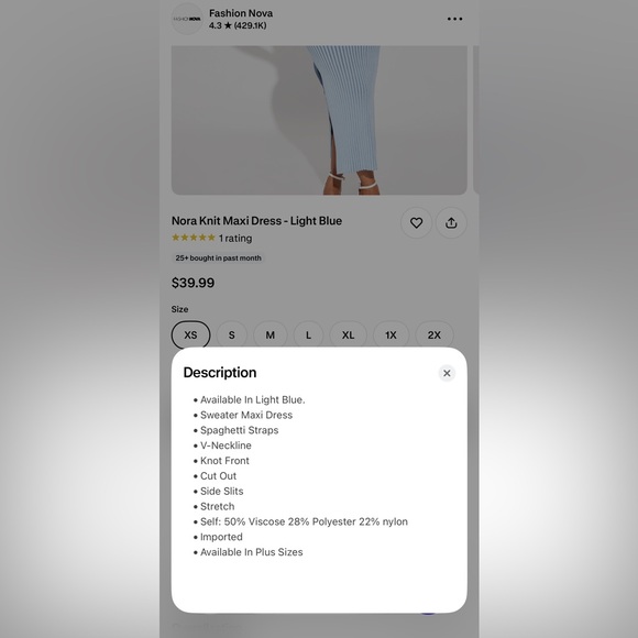 NWT - Fashion Nova Light Blue Ribbed Knit Cutout Midi Dress - Picture 8 of 8